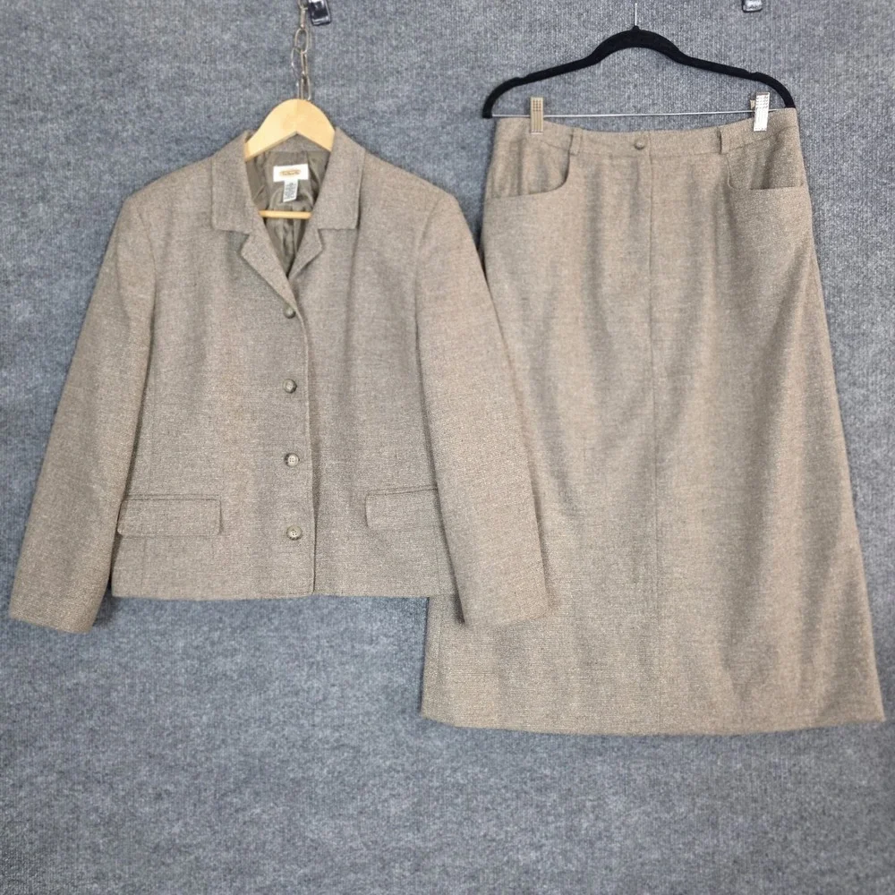 Vintage Talbots Wool Silk Skirt Jacket Suit Set 12 14 USA Career Secretary Tweed - Picture 2 of 9